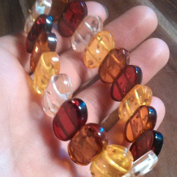 Multi-Color Simulated Amber Block Bead Stretch Bracelet - Picture 6 of 11